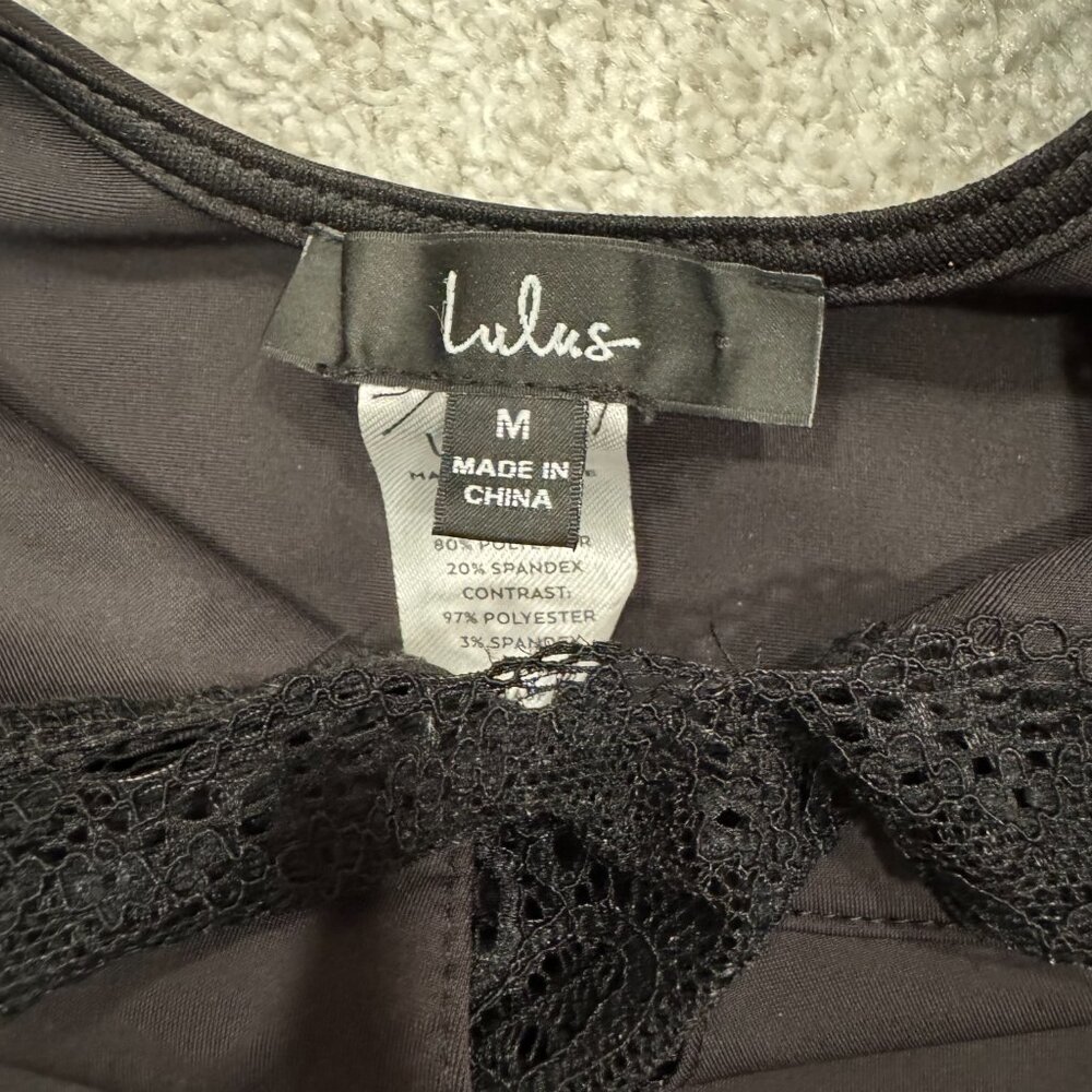 Women's Medium Lulus Flirt With You Black Lace Sleeveless Bodysuit, Like New - Picture 9 of 9